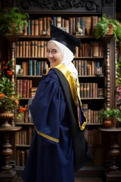 uitm graduate shooting with dramatic lighting in studio, wearing uitm graduation robe, with a digital book backdrop uitm graduate shooting with dramatic lighting in studio, wearing uitm graduation robe, with a digital book backdrop